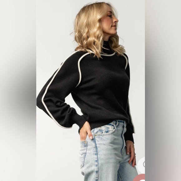 Baltic Born Harrington Sweater Black White Contrast Trim Mock Neck | NWT Size S - Picture 6 of 17